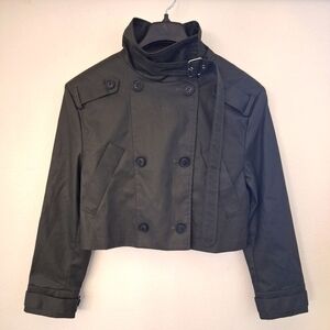 ZARA Waxed Cropped Trench Jacket - Dark Khaki Green - Size XS - NWT